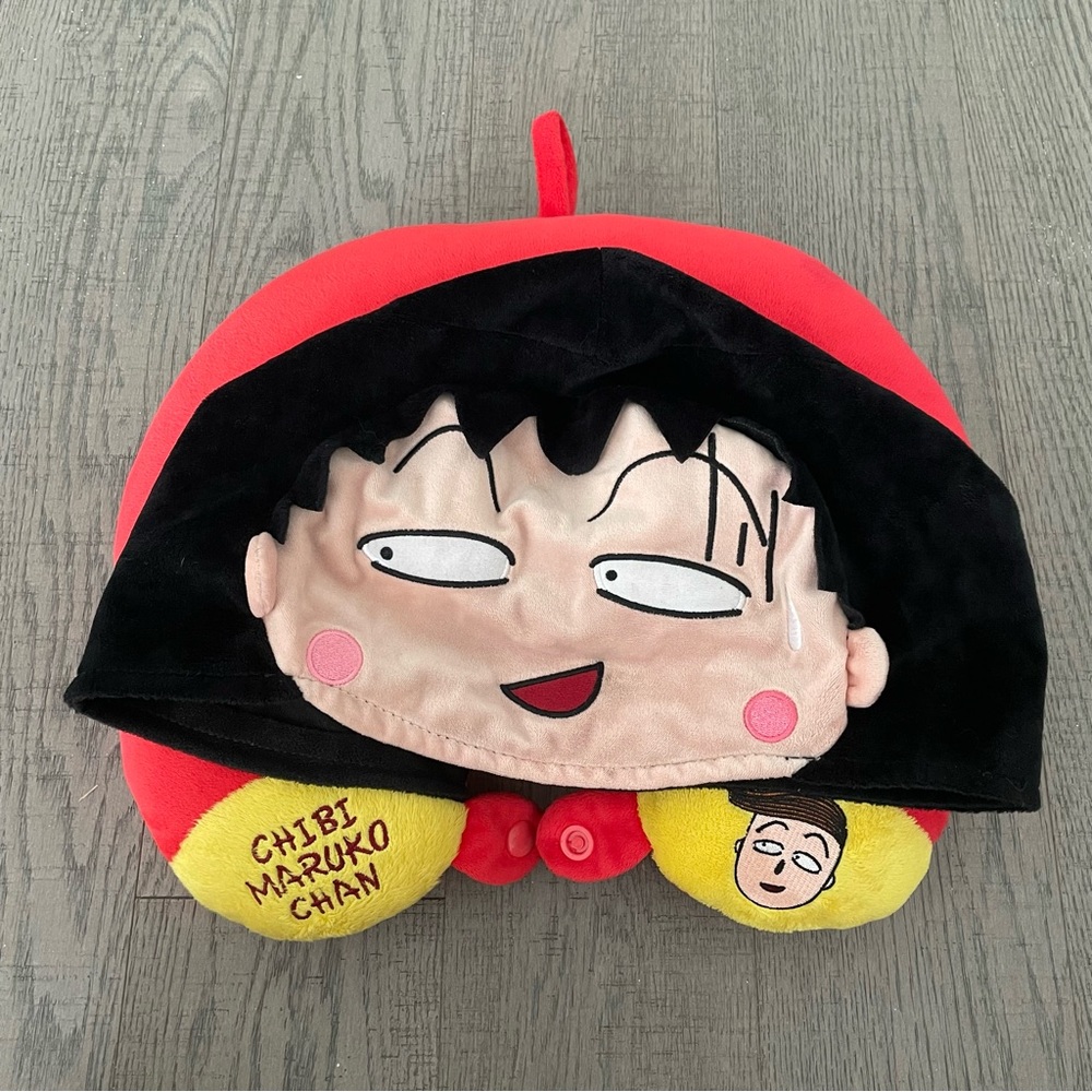 Chibi Maruko Chan Plush Travel Neck Pillow with Hood